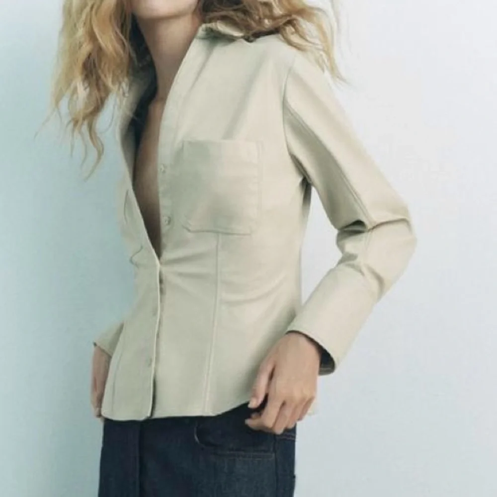 Zara NWOT SET faux leather button tapered waist shirt & matching split hem pants